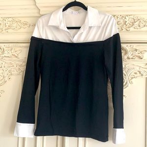 Black & white mock off shoulder blouse